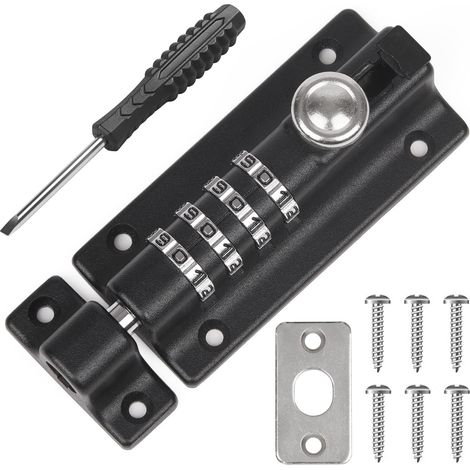 Serrure coulissante à 4 chiffres 120 mm - Serrure à combinaison en acier inoxydable avec vis inviolables, convient aux portails de jardin et à la plupart des portes (noir)