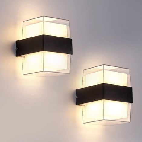 2-pack 12W LED Wall Light for Bedroom, Outdoor Wall Sconce, 3000K Warm White, IP65 Acrylic, 960LM. For gardens, patios, and exterior walls. Overall dimensions: 105 x 90 x 130mm (1/5)
