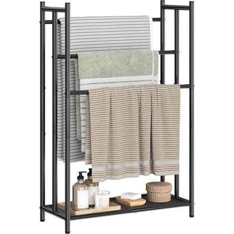 Freestanding 3-Tier with Bottom Mesh & Adjustable Feet, Multi-Purpose Towel Storage Organizer for Bathroom, Bedroom & Living Room (1/5)