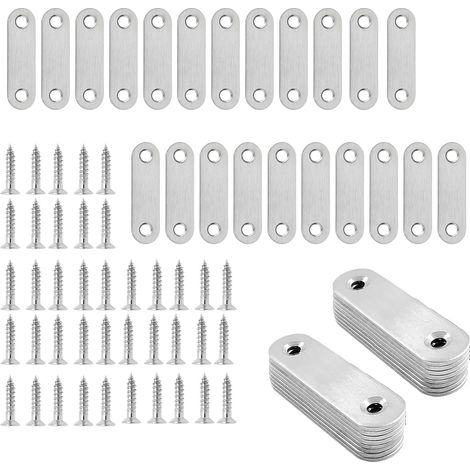 40 Équerres Plates, Équerres de Fixation pour Bois en Acier Inoxydable avec 80 Vis Auto-Taraudeuses 13mm, Finition Brossée, Trous Fraisés, Entraxe 38mm, Dimensions 55x16x1mm (1/5)