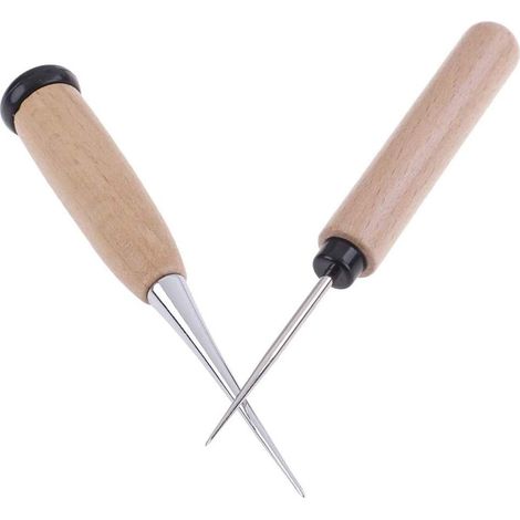 Poinçon Cuir - Lot de 2 - Bois et Acier - Perforation et Couture - Maroquinerie et Bricolage - 12,3cm et 13cm (1/5)