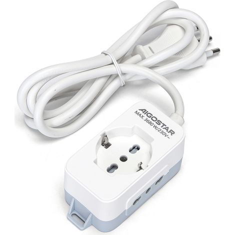 Ciabatta multipresa elettrica 3 posti con cavo da 1,5m &8211 1Presa Schuko + 2 Bipasso Aigostar (1/5)