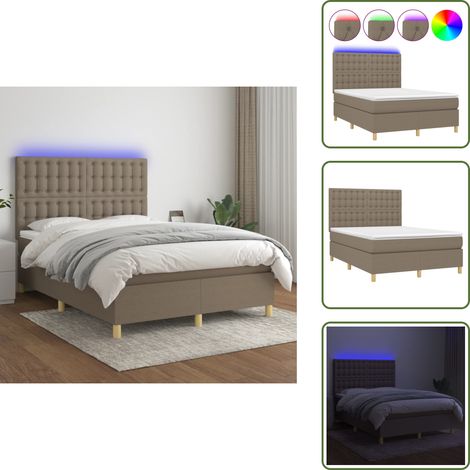 Bande LED - vidaXL Sommier à lattes de lit et matelas et LED Taupe 140x190cm Tissu - Sommier tapissier