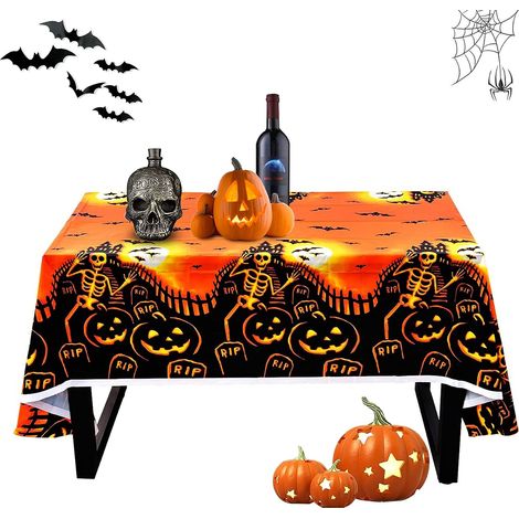 Nappe Décorative Halloween Nappe Décorative Citrouille Effrayante Nappe Imperméable en Plastique L (1/2)