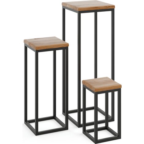 LAMO Manufaktur SET 30cm/50cm/70 cm Pflanzenständer Blumenständer Blumenhocker Gestell: Schwarz 100% Echtholz Massiv Platte Farbe: Dunkel