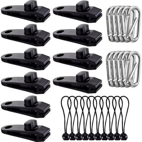 Lntyq Lot de 30 clips pour bâche de tente, pinces pour bâche, pinces pour bâche robustes avec tendeur élastique, pinces pour tentes, couvertures de piscine, caravanes