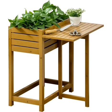 Potager surélevé avec plan de travail pliable, bois massif laqué, doublure en polaire, 64 cm x 63 cm x 74,5 cm (1/3)