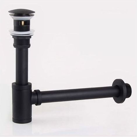 Siphon de salle de bain en laiton noir, piège à bouteille avec Kit de vidange Pop-Up P-TRAP, débordement de matériel de déchets (1/5)