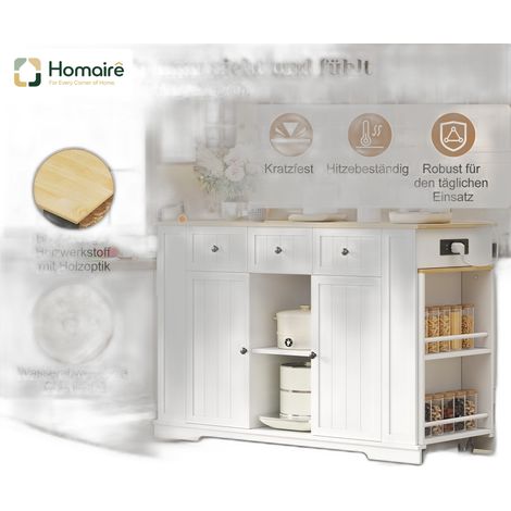 Desserte de cuisine avec port USB et couchage coulissant blanc en mdf 138 x 55 x 93 cm HOMAIRE (1/5)
