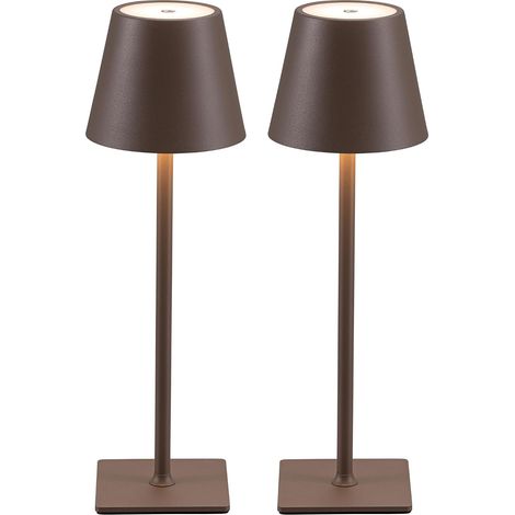 Lámpara de mesa LED inalámbrica de 2 piezas, lámpara de mesita de noche recargable, regulable, batería de 5000 mAh, 2700-6000 K, para uso en interiores y exteriores, resistente al agua (marrón). (1/5)