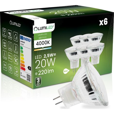 6x LED-Lampe GU4 Strahler MR11 2,5 W = 20 W 220 lm 4000 K Neutralweiß 120° 12 V LUMILED