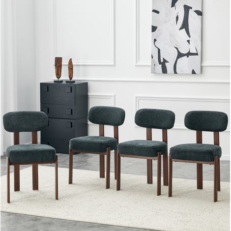 Set di 4 sedie da pranzo in lino con schienale curvo e gambe in metallo, stile metà secolo, nero (1/5)