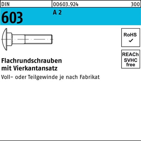 DIN 603 Flachrundschraube M16x60 Edelstahl A2 blank m. Vierkantansatz 50 Stk