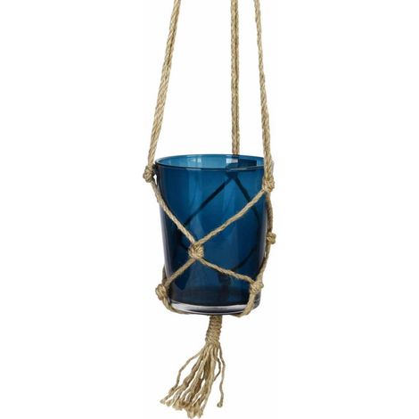 Pot en Verre Suspendu "Chanvre" 13cm Bleu Indigo