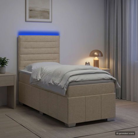 vidaXL Lit boxspring LED avec matelas Crème 90 x 200 cm Tissu (1/5)