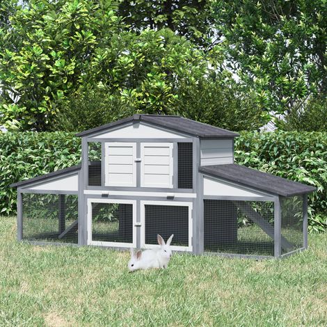 Cage pour 2-3 lapins ou rongeurs, gris et blanc 225x70x100cm  Clapier extérieur en bois et métal