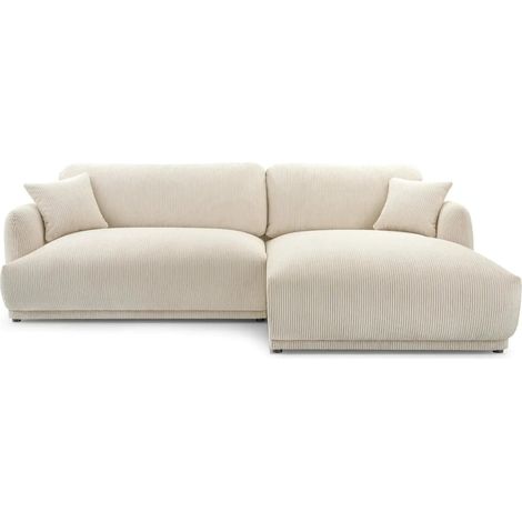 ROSALIE - Canapé d'angle petit velours côtelé 3 places - Gauche - Beige