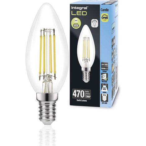Integral LED 4 PACK E14 Omni-filament Blanc froid 4000K, 470LM, 4.2W (équivalent à 40W) Ampoule bougie dimmable - Efficace en énergie et idéale pour les lampes et les lustres dans les salons (1/5)