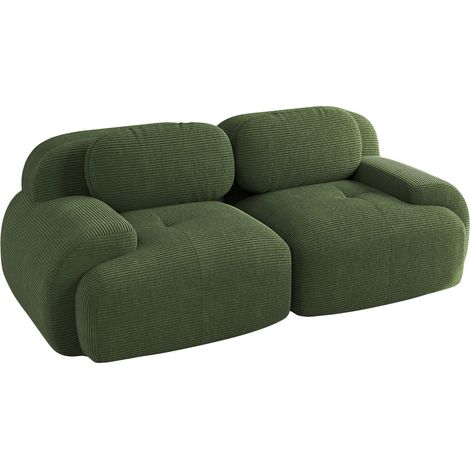 Sofá modular de 2 plazas en terciopelo acanalado verde sin estructura con reposabrazos curvos (1/5)