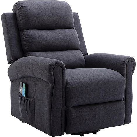 Vente-Unique – Fauteuil massant électrique en polyester – Dossier inclinable – Massage tapping et vibration – Gris anthracite – 1 place (1/5)