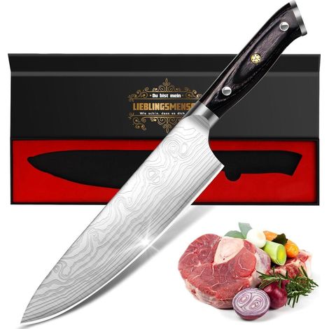 Küchenmesser 34cm Damastmuster Weihnachtsgeschenke Männer Edelstahl (1/5)