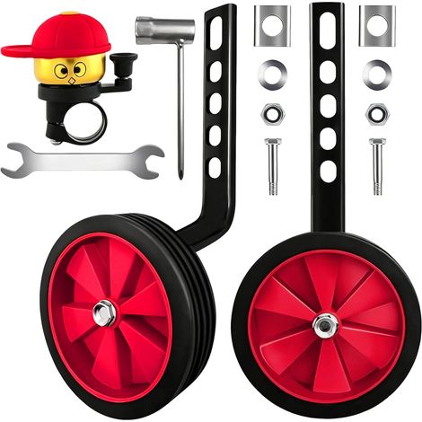 Lot de 2 roues stabilisatrices réglables pour vélos enfants de 12 à 20 pouces, y compris clés à molette et cloche, roues stabilisatrices en caoutchouc stables pour une expérience de conduite (1/5)