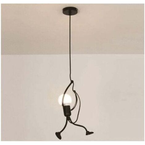 Moderne Suspension Créatif fer Gens Dessin animé Conception Lampe suspendue pour Des Enfants Chambre Chevet Salon Grenier noir--TRIMEC (1/4)