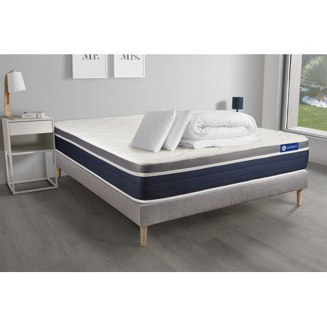 Ensemble matelas sommier Actilatex confort 160 x 200 cm 2 oreillers et couette Latex et mémoire de forme - Couleur : Gris (1/5)
