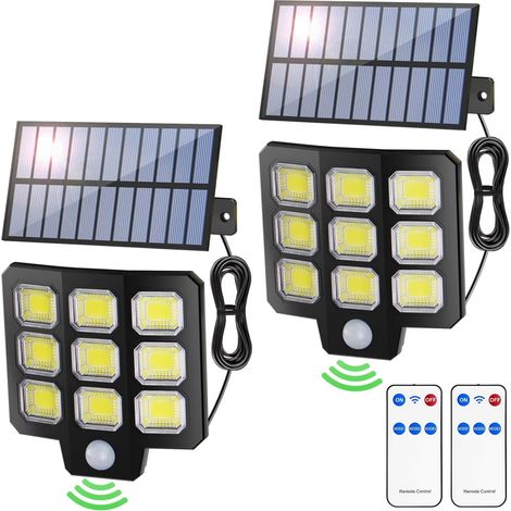 2 lampes solaires d'extérieur avec détecteur de mouvement, 72 spots COB, 3 modes d'éclairage avec télécommande (1/5)