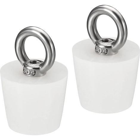 Bouchon Conique Bouchon en Caoutchouc de Silicone 25mm à 33mm Bouchon de Baignoire Solide avec Anneau pour Tubes à Essai, Conduite d'Eau, Trou de Drainage, Blanc 2 Pièces (1/5)