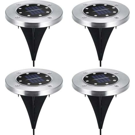 Lot de 4 disques solaires à LED spots de jardin à planter,lumière blanche (1/5)