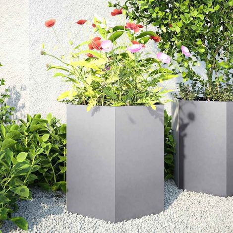 Garten-Pflanzgefäße 2Stk.Sechseckig 46x40x45cm Verzinkter Stahl (1/5)