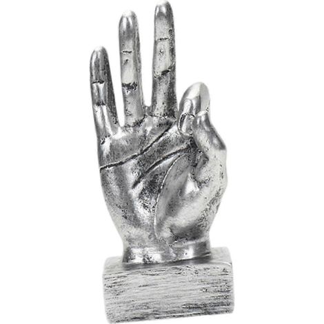 Lustige Handgesten-Statue als Tischdekoration, dekorative Handfigur aus Kunstharz für Eingangsbereich und Kamin-OK Silver (1/5)