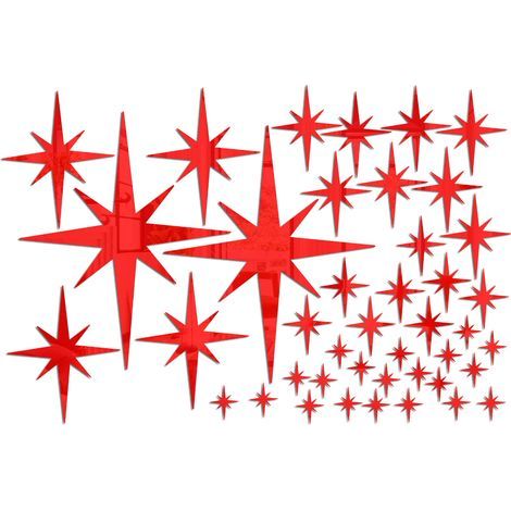 Un ensemble de 42 rouge Autocollant Mural Miroir étoile DIY, décalcomanie Acrylique, Papier Peint Autocollant imperméable pour Chambre d'enfant, décoration de la Maison (1/4)