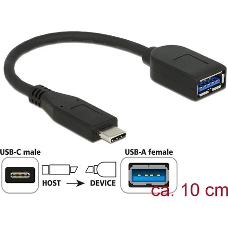 Delock adaptador superspeed usb 10 gbps (usb 3.1 gen 2) usb type-câ¢ macho  usb tipo-a hembra 10 cm coaxial negro premium