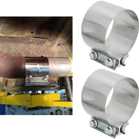 Raccord d'échappement en acier inoxydable de 4 pouces, collier de serrage pour tuyau d'échappement à emboîtement bout à bout, boulons doubles (paire) (SI-AT11398) (1/5)