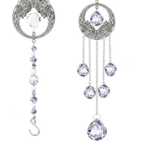 LYERCW - Attrape-soleil en cristal, attrape-soleil pour fenêtres, ailes d'ange, carillon éolien suspendu en verre, attrape-rêves lumineux, décoration boule miroir, lot de 2 (1/3)