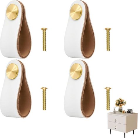 Set mit 4 Ledergriffen für Möbel, Schränke, Kommoden und Küche – einfache Montage, langlebige Materialien und elegantes Design
