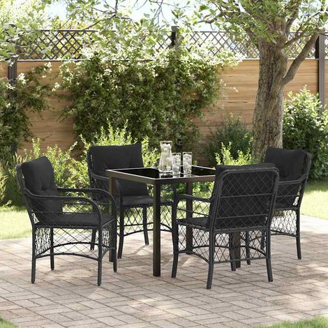 vidaXL Garten Essgruppe mit Kissen 5 pcs Schwarz Poly-Rattan (1/5)