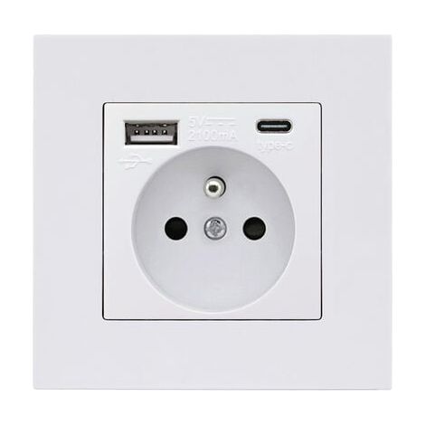 Panneau de prises françaises Type-c+USB16A Type 86, nombre de prises : 2 trous, nombre de ports USB : 1, nombre de ports type-c : 1, sûr et ferme(carré blanc) (1/5)