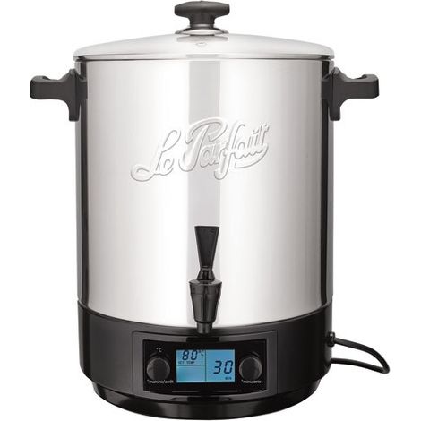 Stérilisateur de bocaux électrique 23 L 41231B2 – Inox brillant 2500 W – Minuterie 180 min – Écran LCD – Robinet de vidange intégré – Le Parfait