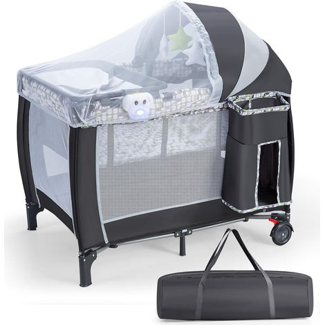 Costway – Parc bébé pliant 4 en 1 avec matelas et filet amovible – Table à langer amovible – Sac de transport avec roues verrouillables – Dimensions 99x71x111 cm