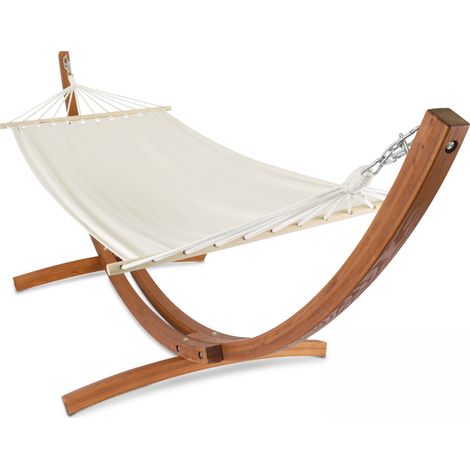 Oviala – Hamac sur pied en bois FSC 100% mélèze – Toile 100% polycoton 320g/m2 – Longueur 300 cm – Charge maximale 100 kg