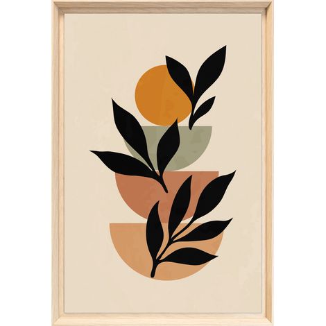 Tableau mural encadré feuillage noir terracotta 40x60 cm - Tableau Mural Décoratif - Image Encadrée Imprimée en HD - Impression 40x60 cm sur Fibres de Bois FSC - Finition Mate - Fabriqué en France (1/5)