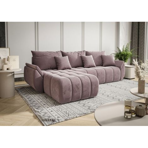 Ecksofa Schlafsofa LOUISE Stoff Monolith Flieder Ottomane Links