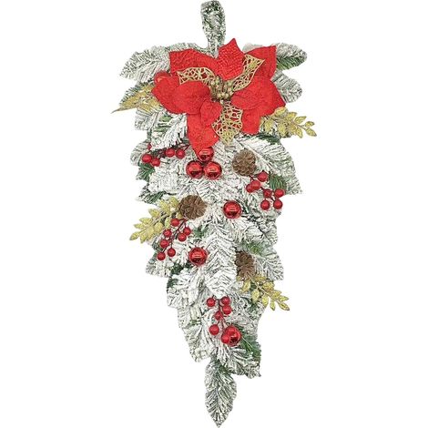 Décoration Suspendue de Noël pour Porte Décorations Hivernales avec Cônes Couronne de Noël en Forme de Larme pour la Maison Saisonnière Cheminée Escalier Mur Fenêtre (1/5)