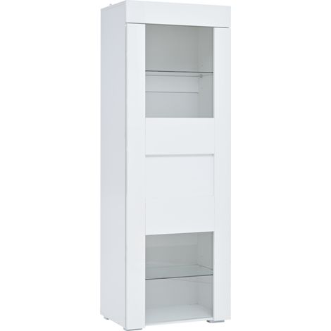 Vitrine blanche haute brillance 60x40x170 cm avec porte en acrylique, LED réglable, 2 étagères en verre réglables (1/5)