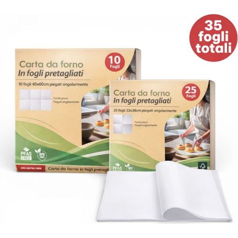Carta da Forno Antiaderrente 35 Fogli Totali Pretagliati per Forno e Friggitrice ad Aria 64518 64550