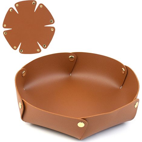 Plateau de rangement hexagonal en cuir PU pour clés, téléphone, monnaie, portefeuille et montres. (1/5)