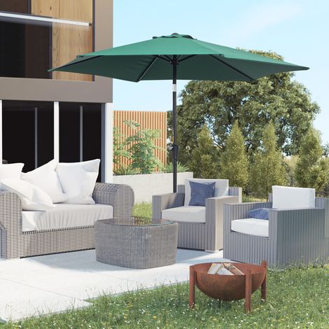 Gerader, neigbarer Gartenschirm für Balkon oder Terrasse, Kurbelgriff, hochdichtes, wasserdichtes Polyestergewebe (180 g/m²), Ø 2,6 m x 2,35 m (Höhe), dunkelgrünes Aluminiumgestell